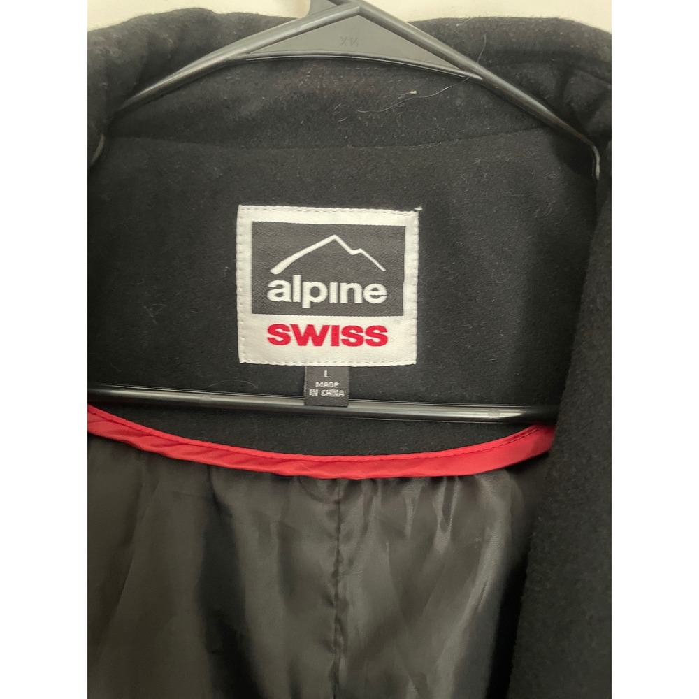 Alpine Swiss Men L Black Wool Blend Jacket‎ Full Zip Collared Coat Classic Clean - Picture 6 of 12